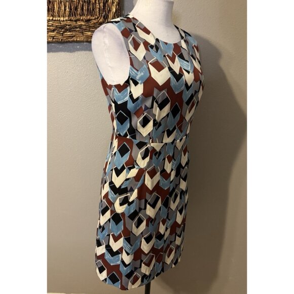 Diane Von Furstenburg Dress 6 Stretch Silk Blue Maroon Pockets Sleeveless Summer - Picture 7 of 11